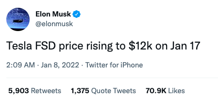 Elon Musk Tesla FSD tweet
